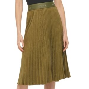 DKNY Khaki Pleated Midi Skirt